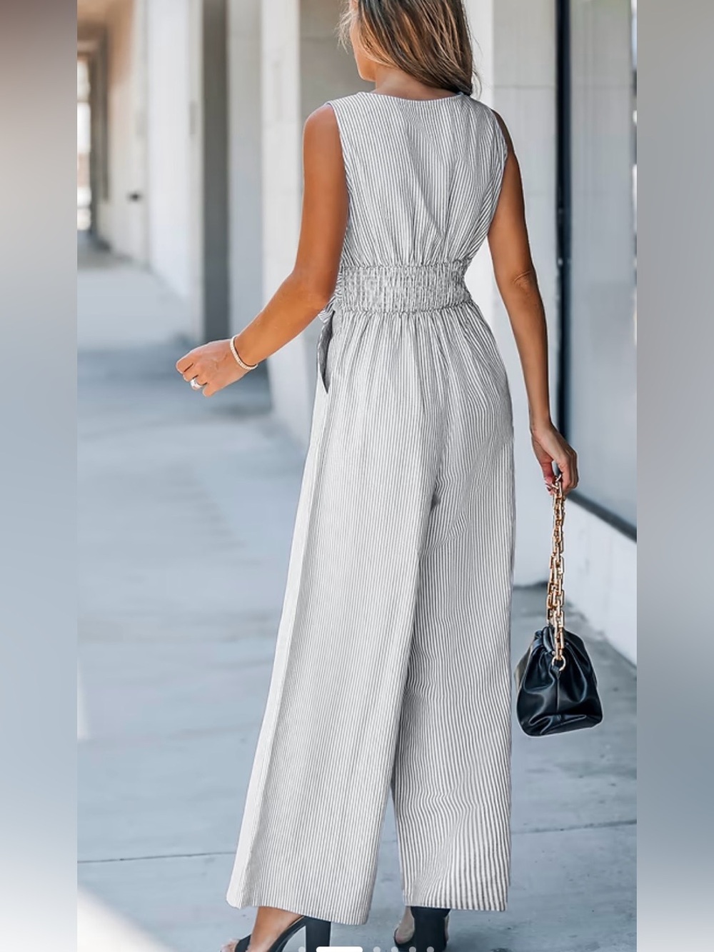 Cupshe Pinstriped Sash Jumpsuit NWT | Small • Wide‑Leg • Sleeveless • Chic Fit - Picture 6 of 6